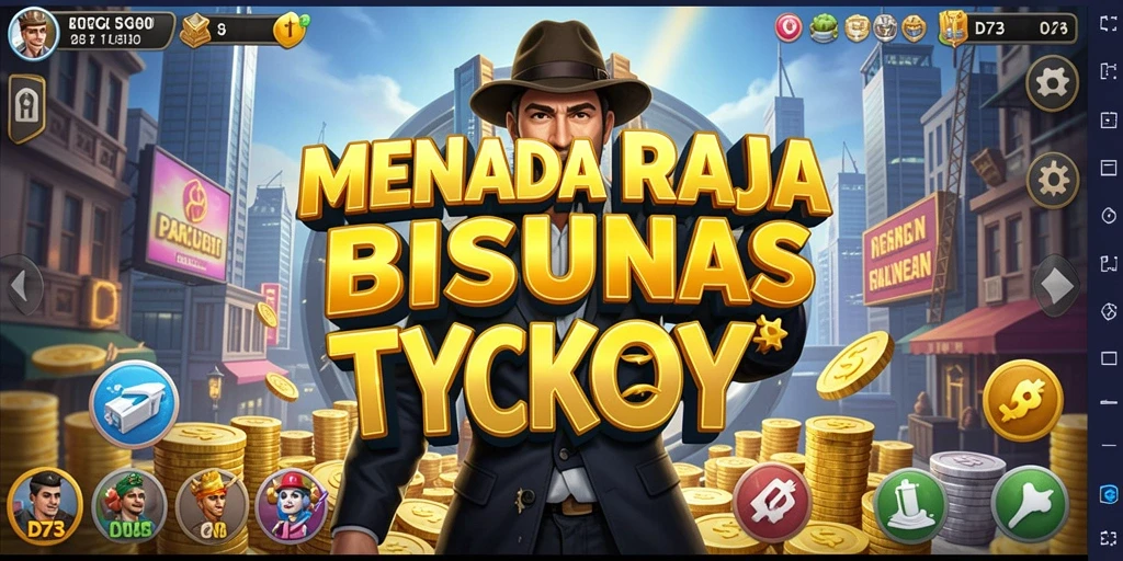 Screenshot gameplay D73 menunjukkan aksi manajemen bisnis yang seru.