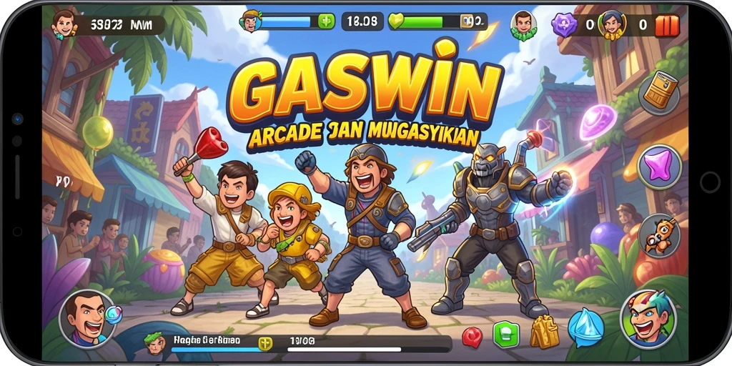 Tampilan gameplay GASWIN yang penuh warna dan menantang.