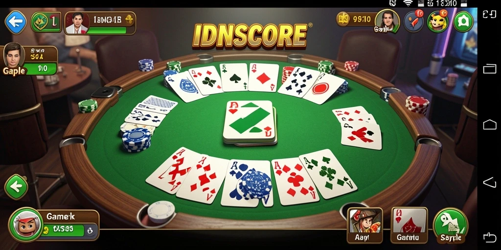 Tampilan screenshot utama IDNSCORE dengan gameplay Gaple yang seru.
