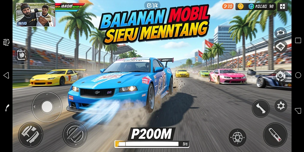 Tampilan balapan P200M yang mendebarkan dengan mobil-mobil cepat.