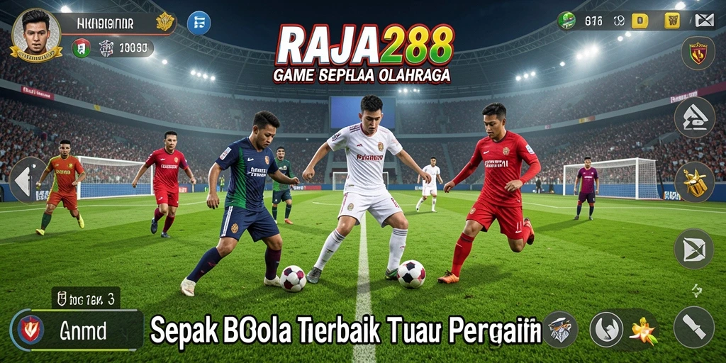 Tampilan gameplay RAJA288 dengan aksi sepak bola yang seru.