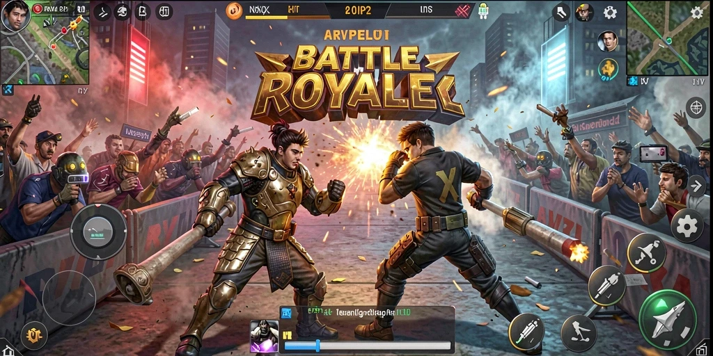 Tampilan mendebarkan dari pertarungan dalam game Battle Royale.