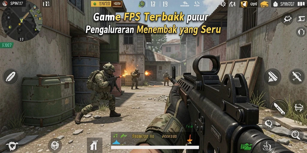 Menampilkan aksi seru dalam gameplay SPIN707 FPS.