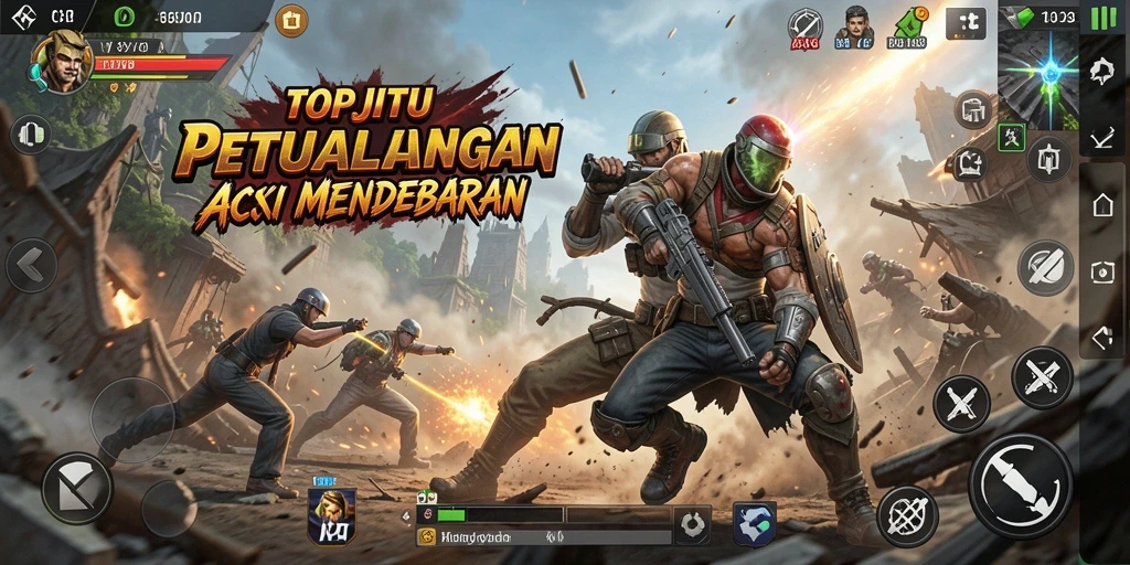 Tampilan aksi seru dalam gameplay TOPJITU dengan karakter beragam.