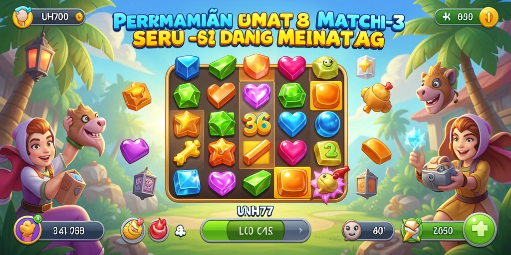 Tangkapan layar gameplay UH77 yang menampilkan keseruan Match-3.